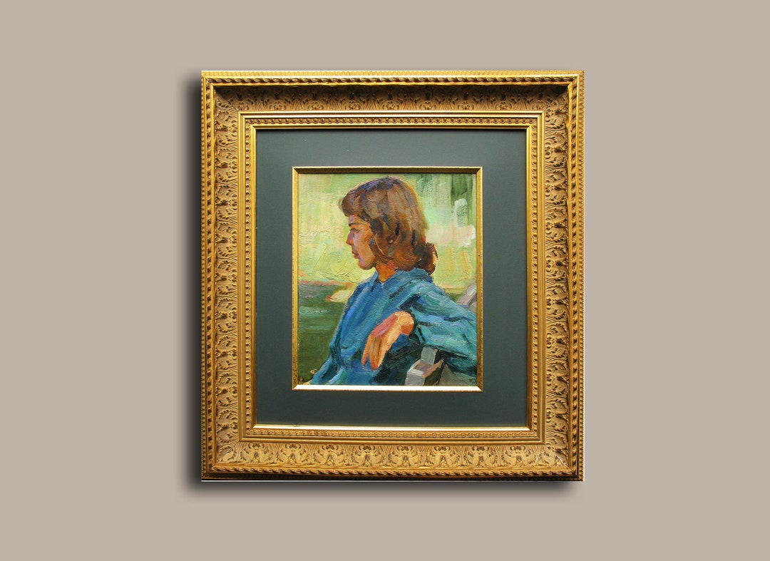 1959 Mid-century Ukrainian Oil Painting – Woman in Green Dress - Etsy