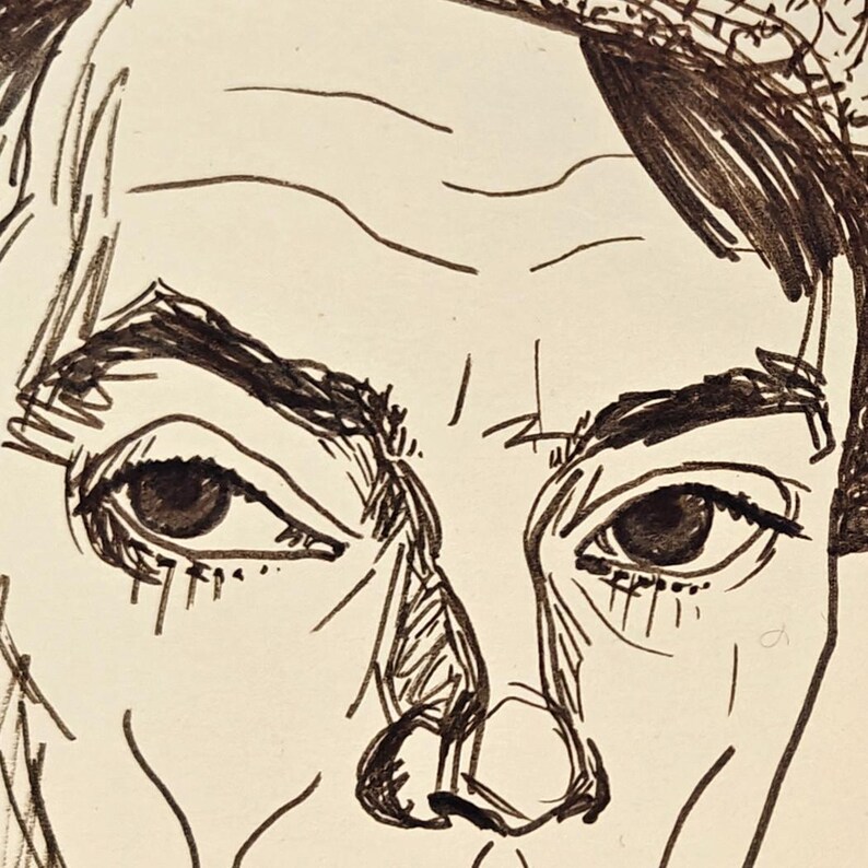 Vintage Drawing Ink Man Handmade Portrait, Original 1972 Sketch Framed ...
