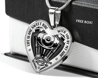 Engraveable - Life Is One Sweet Ride Biker Love Necklace - USA Made