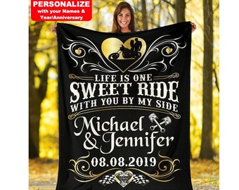 PERSONALIZED  Gift - Blanket For Biker Couple, One Sweet Ride, Motorcycle - Wedding / Birthday / Housewarming / Anniversary