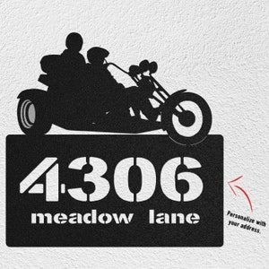 Custom Street Sign - Personalized Metal Street Sign - Biker House Address - Street Number - 3 Wheeler Trike Bike - Housewarming / Birthday