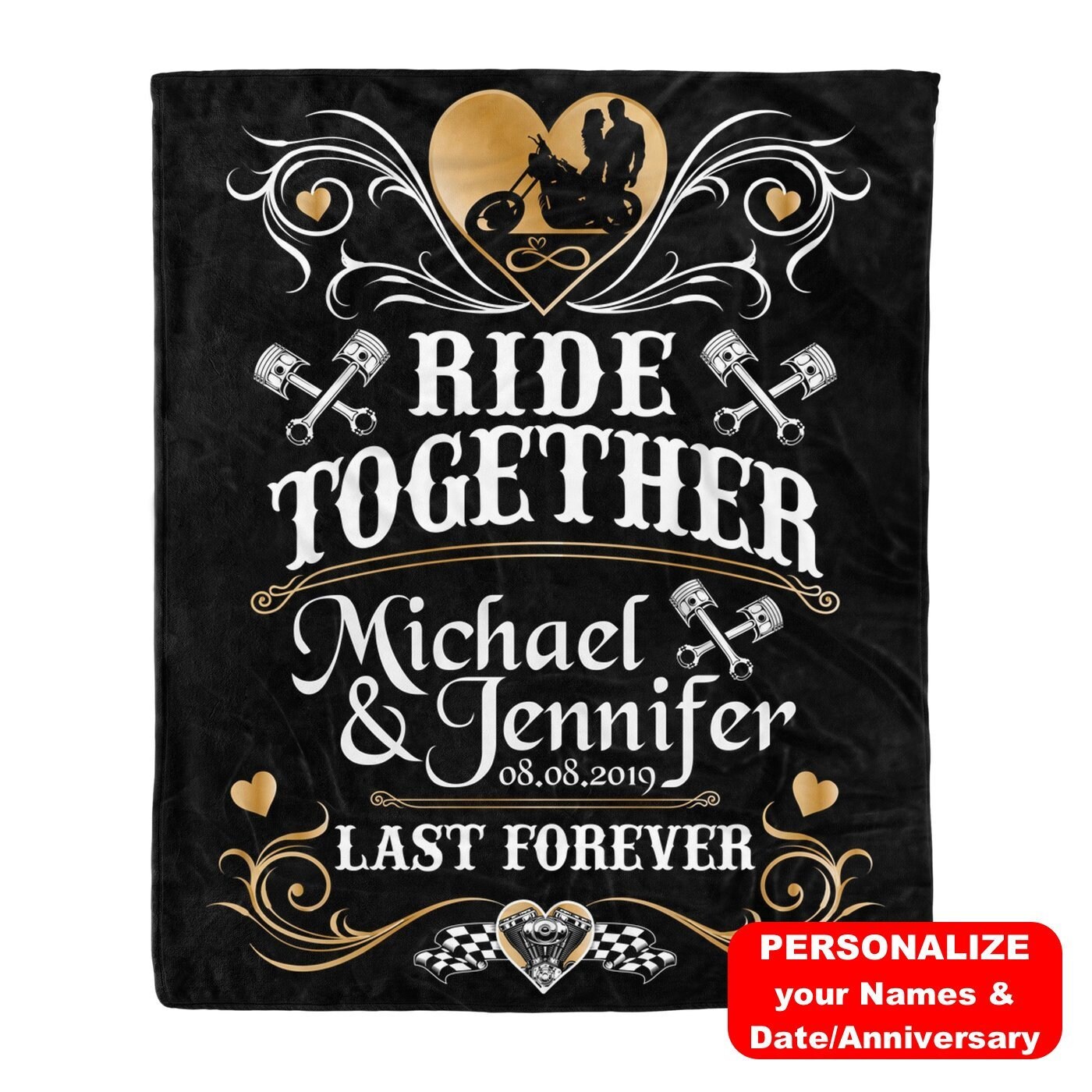 Personalized Motorcycle Couple Quilt/Fleece Blanket - Gift Idea For Couple - To My Girlfriend