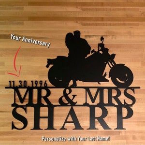 Motorcycle Wedding Sign PERSONALIZED Married Husband Wife Biker Couple Metal Wall Art Wedding / Anniversary / Birthday Gift