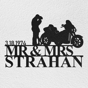PERSONALIZED Anniversary Gift - 3 Wheel Trike Motorcycle Metal Wall Art - Married Husband Wife Biker Couple