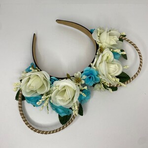 Neon Blue & White Floral Disney Ears