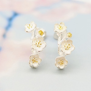 Cherry Blossom Gold Plated Stud Earrings,Elegant Unique Flower Dangle Drop,Sterling Silver,Bridal Bridesmaid Jewelry,Mothers day for Grandma