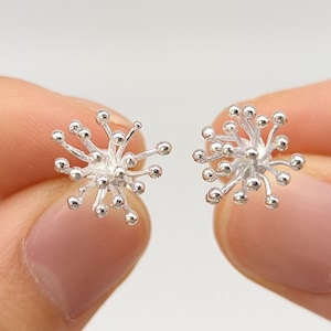 Cute Dandelion Stud Earrings, Elegant Unique Gum Flower Fun, Sterling Silver Earrings,Bridal Bridesmaid Jewelry,Mothers day gift for Grandma