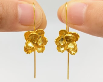 Minimalist Jasmine Dangling Earrings,Unique Gold Plated Flower Dangle,Sterling Silver,Bridal Bridesmaid Jewelry,Mothers day gift for Grandma