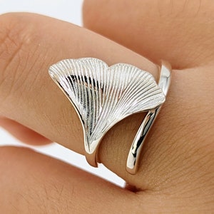 Minimalist Ginkgo Biloba Ring,Nature Silver Ginkgo Leaf Open Ring,Forest Cocktail,Sterling Silver Ring,Best Friend,Mothers day for Grandma