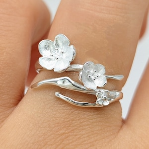 Minimalist Cherry Blossom Ring,Open,Sterling Silver Ring,Nature Spring Flower Ring,Forest Unique Sakura,Cocktail,Mothers day gif for Grandma
