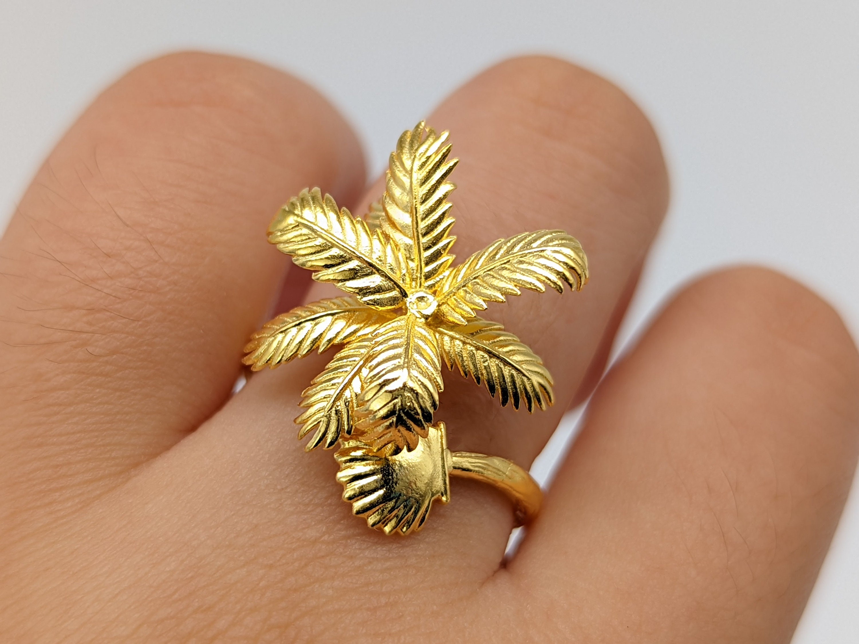 Minimalist Gold Plated Palm Tree Ring cute Beach Plant Jewelry sea Shell Coconut Tree cocktail sterling Silver mothers Day Gift for Grandma Etsy