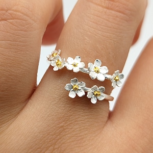 Anello minimalista in argento sterling &quot;Non ti scordar di me&quot;, gioiello con fiore naturale, fiore di ciliegio unico, ciondolo, cocktail della foresta, regalo per la festa della mamma per la nonna