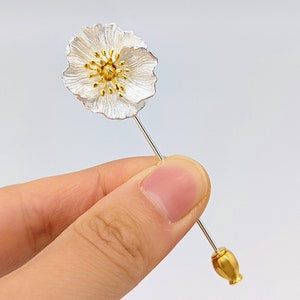 Poppy Brooch Pin,August Birth Flower Brooch Pin For Women,Wedding,Sterling Silver Wedding Brooch,Delicate Floral Brooch,Unique Birthday Gift