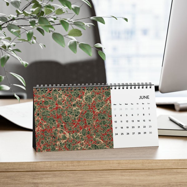 2024 Horizontal Desk Art Calendar featuring a Mix of 12 Dodin's Marbled Patterns 12.7x25.4cm 5x10in