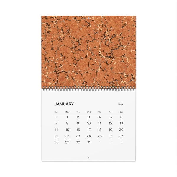 2024 Wall Art Calendar featuring a Mix of 12 Dodin's Marbled Patterns 21.6x27.9cm 8.5x11in Matte and Writable