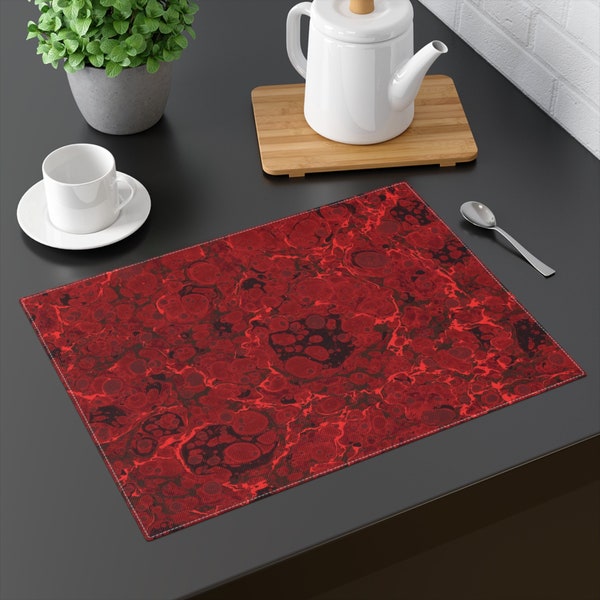 Set of 2 Red Cotton Placemats featuring Dodin's Marbled Design f347, 35.6x45.7cm 14x18in Washable