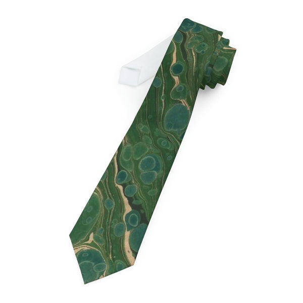 Green Man Necktie featuring Dodin's Marbled Design f214, Men's Tie, Art Gift for Him