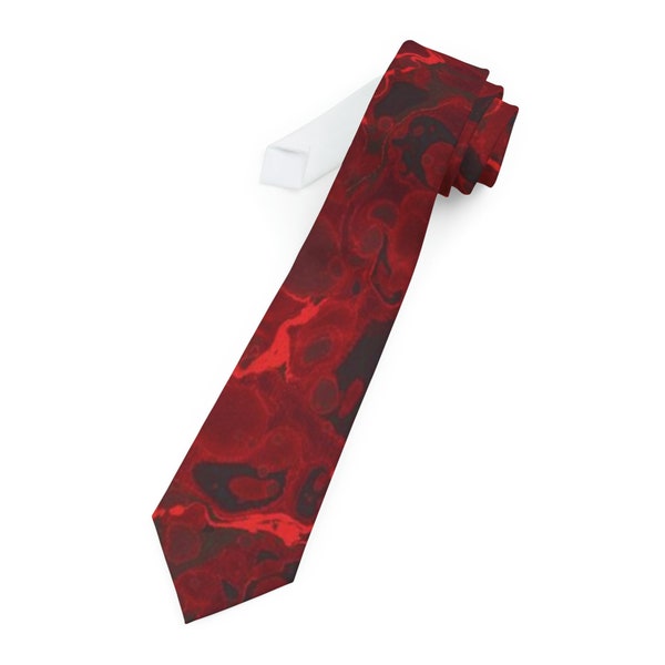 Red Man Necktie featuring Dodin's Marbled Design f347, Men's Tie, Art Gift for Him