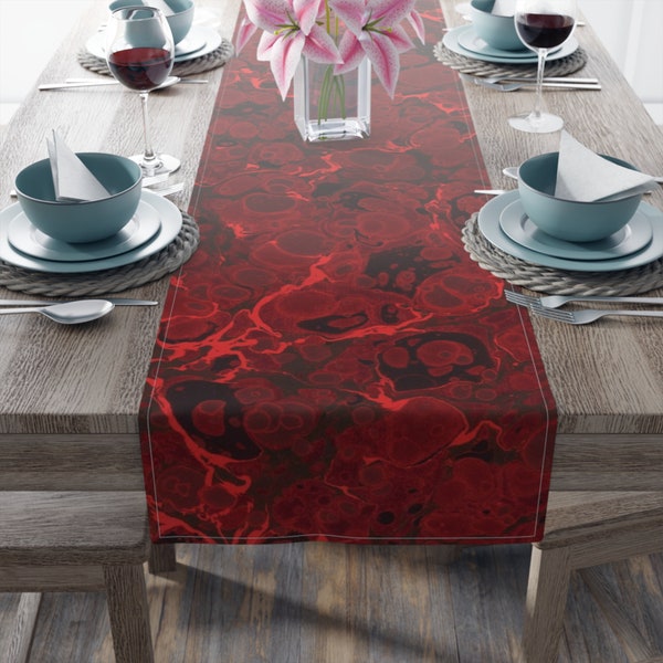 Red Table Runner featuring Dodin's Marbled Design f347 Washable Cotton or Polyester, 2 Sizes