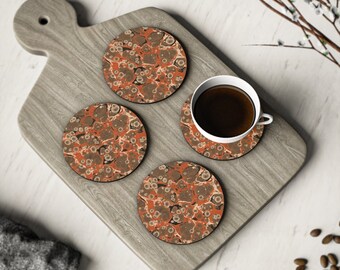 Set of 4 Cork Back Coasters for Drinks featuring Marbled Design, Square or Round, Artistic Design f033 by Dodin&#39;s