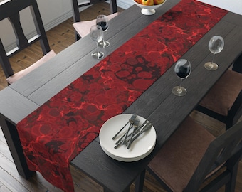 Red Polyester Table Runner featuring Marbled Design, 2 Sizes, Washable, Unique Artistic Design f347 by Dodin's