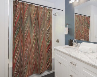 Shower Curtain featuring Marbled Design, Vibrant Striped Bath Decor, Earthy Tones, Home Accessories, Unique Artistic Design f543 by Dodin&#39;s