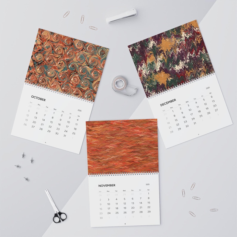 2025 Artistic Wall Calendar Featuring 13 Marbled Patterns, 2 Sizes, Art