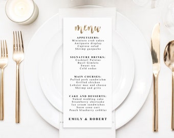 Printable Wedding Menu Wedding Menu Template Menu Cards Etsy