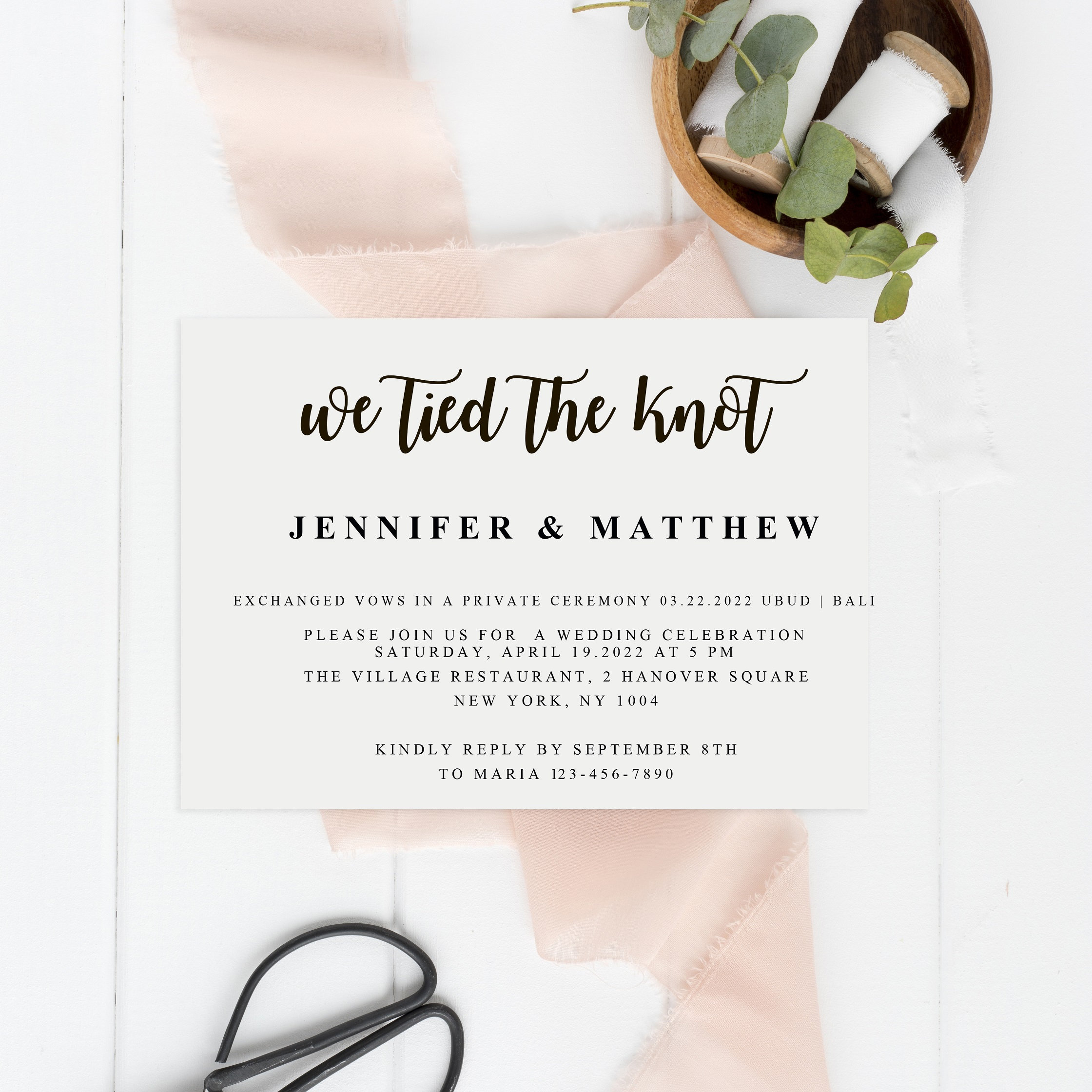 We tied the knot invitation template Editable elopement Etsy