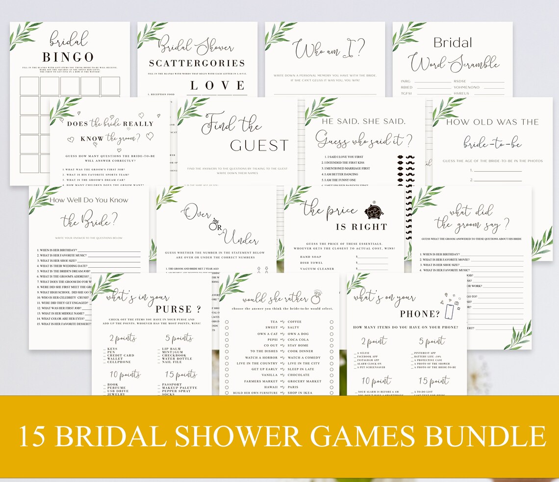 Bridal Shower Games Bridal Shower Games Bundle Bridal Shower Etsy