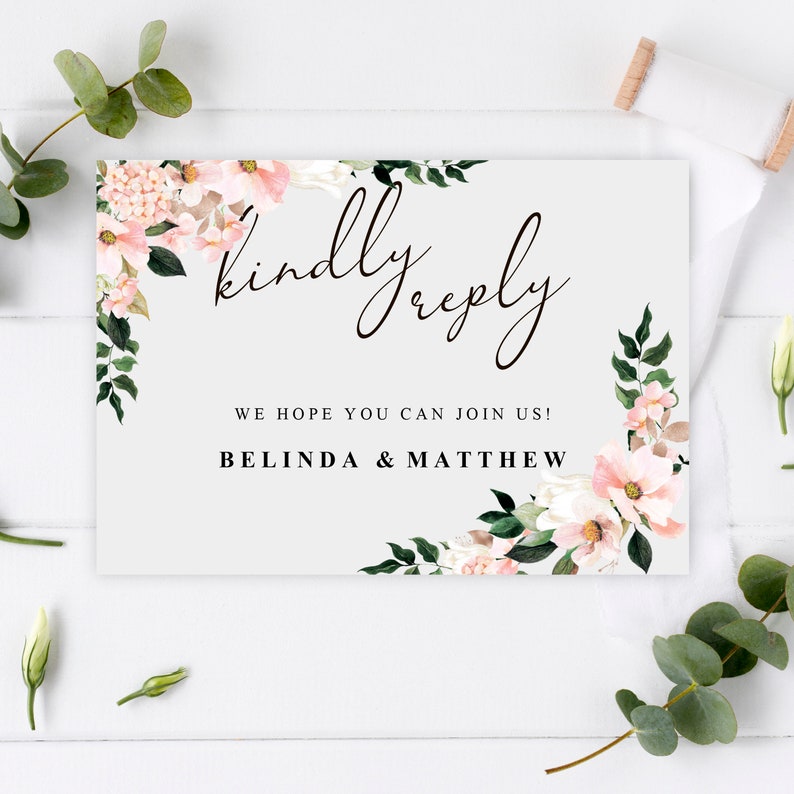 rsvp floral wedding rsvp script diy blank cards digital etsy