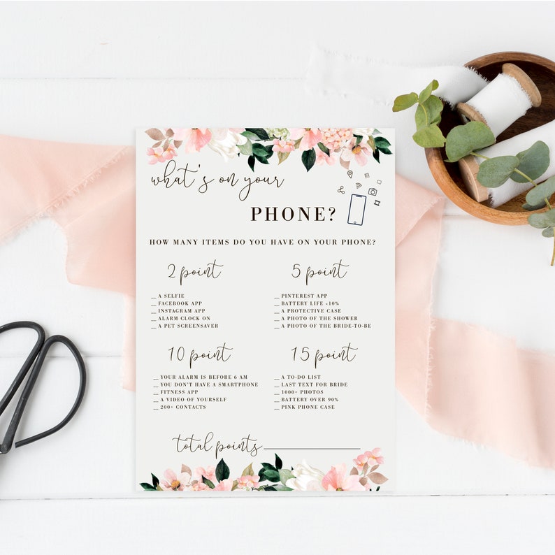 What/'s on Your Phone Rustic Whats in your phone baby shower game Bridal Shower What/'s On Your Phone Game Floral whats in your phone game