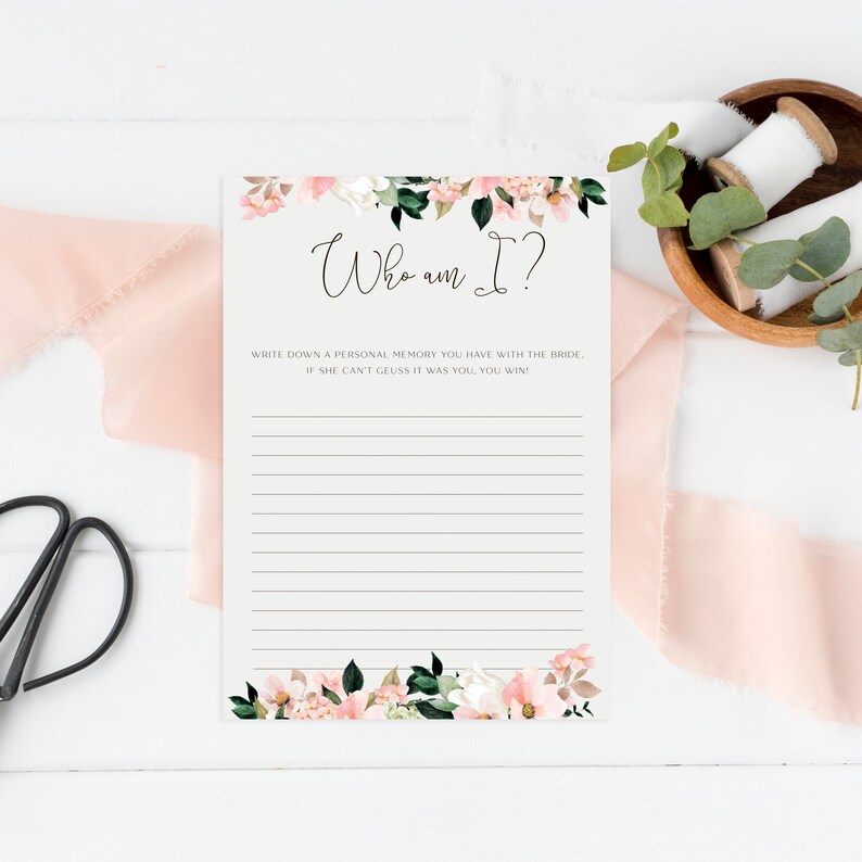 Who Am I Bridal Shower Game Floral Bridal Shower Game Who Am Etsy