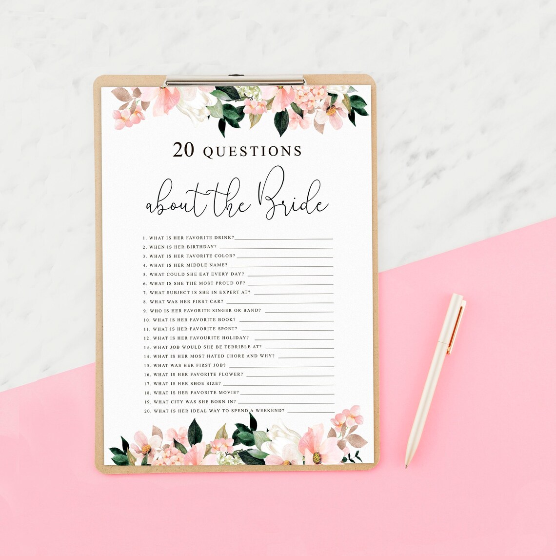 20 Questions About the Bride Bridal Shower Game Printable | Etsy