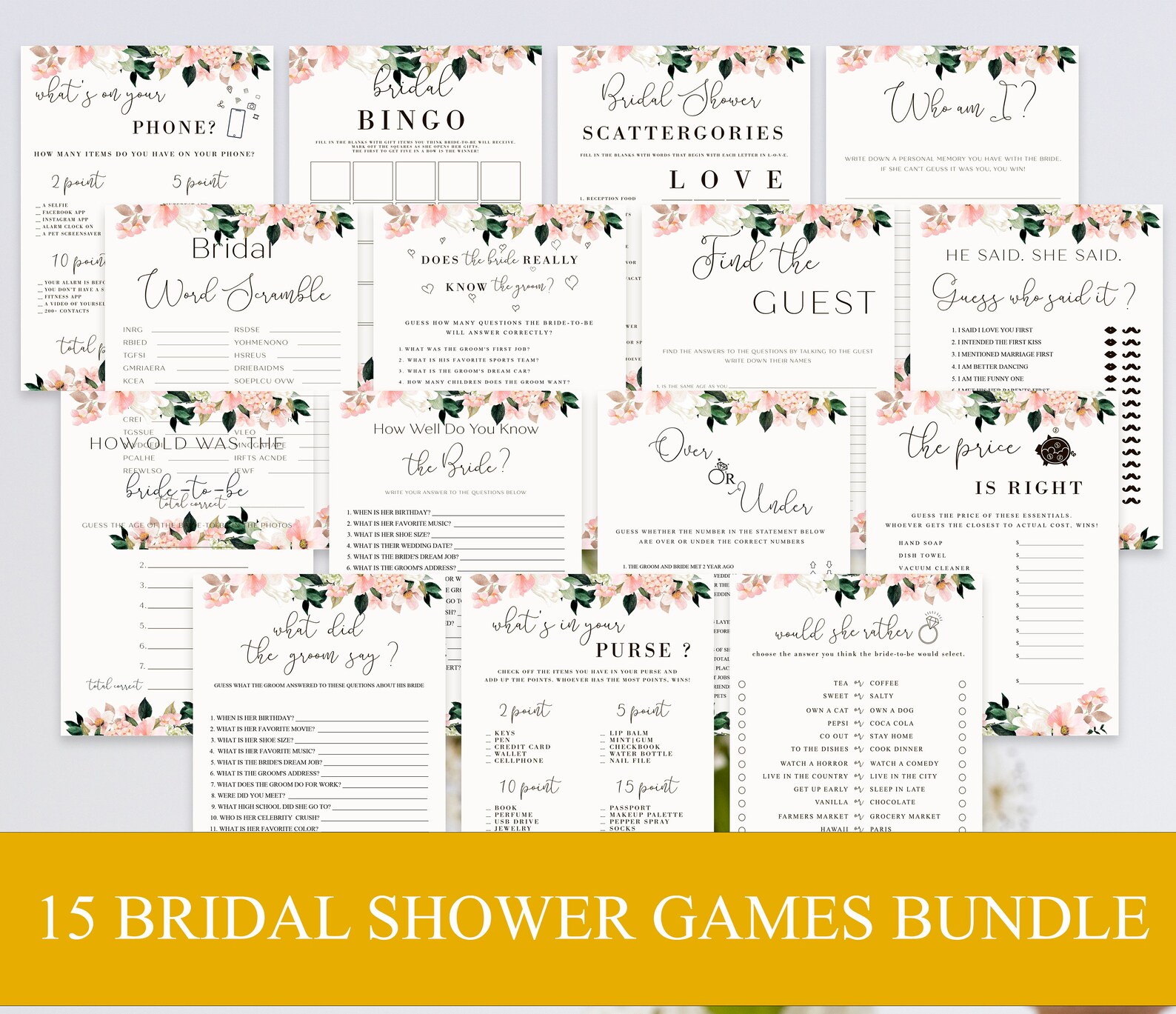 Bridal Shower Games Bridal Shower Games Bundle Floral Etsy