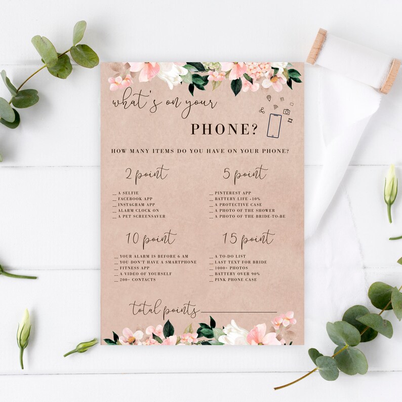 What/'s on Your Phone Rustic Whats in your phone baby shower game Bridal Shower What/'s On Your Phone Game Floral whats in your phone game