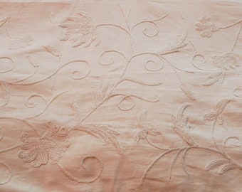 Kashmir Crewel Cotton Fabric "Jacobean" Cream on Cream 56" x 1 Yard, Send Sizes for Curtains Quote