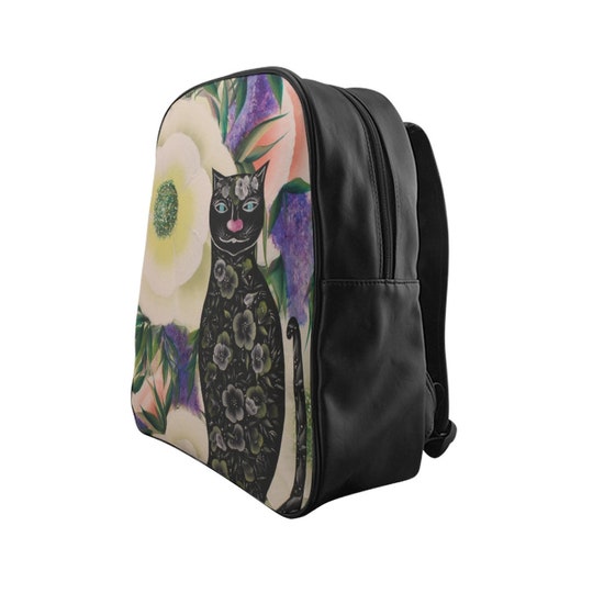 Flowers Cat School Backpack