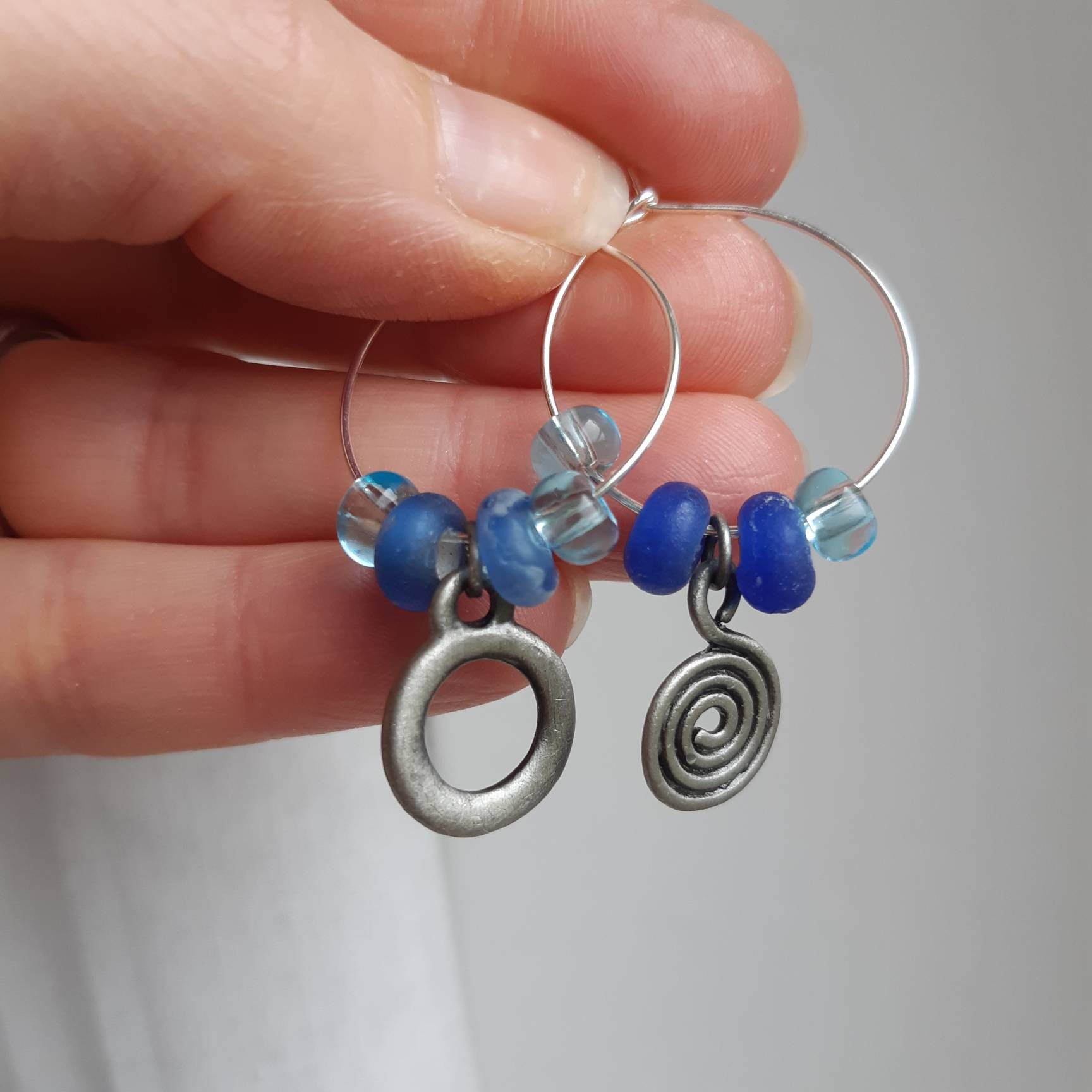 Wine Glasses & Charms reused Set of 4 blue wine charms handmade using