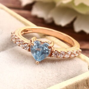 Swiss Blue Topaz , Heart Gemstone Ring , 925 Sterling Silver Ring , Swiss Topaz Ring ,Birthday Promise Ring , Birthstone Ring For Her,