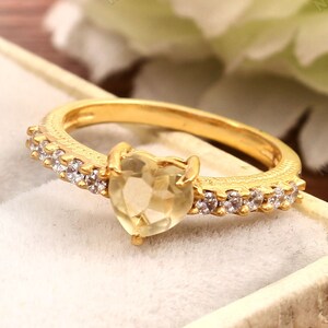 Lemon Quartz Heart Gemstone Ring, 925 Sterling Silver Ring / Lemon Quartz Bride Ring ,February Birthstone Ring ,For Her Honeymoon Surprise