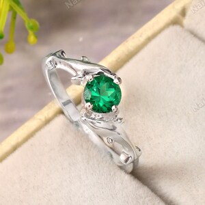 Lab Created Green Emerald - Gemstone Ring - 925 Sterling Silver Ring - Anniversary Ring - Honeymoon Surprise Ring - Birthstone Ring For Her