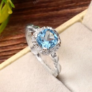 Swiss Blue Topaz - Cushion Gemstone Ring - 925 Sterling Silver Ring - Blue Topaz Ring - Christmas Gift Her -Birthstone Ring For Her Purpose