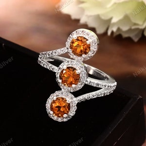 Natural Citrine Ring - Round Gemstone Ring - 925 Sterling Silver Ring - Bride Wear Ring Wedding Ring- November Birthstone Ring -Ring For Her