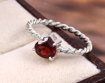 Garnet Heart Ring: Handmade 925 Sterling Silver January Birthstone