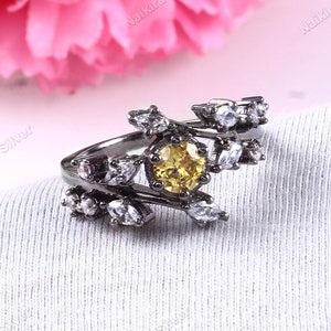 Yellow Zircon Sterling Silver Ring: Black Rhodium, December Birthstone