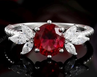 Round Cut Red Ruby Wedding Ring: Sterling Silver July Birthstone