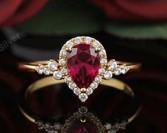 Ruby-ring peergeslepen: sterlingzilveren juli-geboortesteenring
