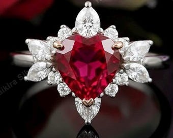 Heart Ruby Ring: Sterling Silver, Rose Gold Finish, Promise Jewelry