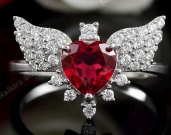 Heart Ruby Ring: Sterling Silver Romantic Promise Ring